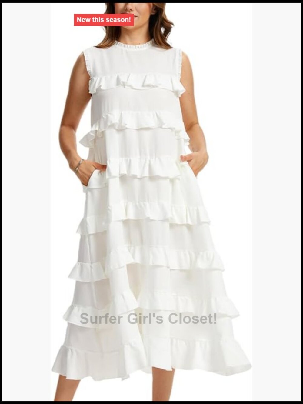 Sleeveless Tiered Ruffle Maxi Dress Flowy Summer Long Dresses with Pockets